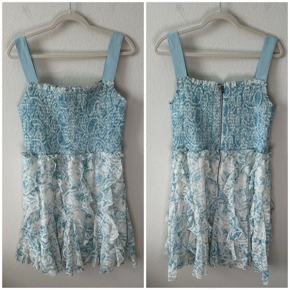 NWT Alice+Olivia Jocelyn Floral Smocked Cotton Ruffle Mini Dress SZ US 14 - Picture 3 of 10